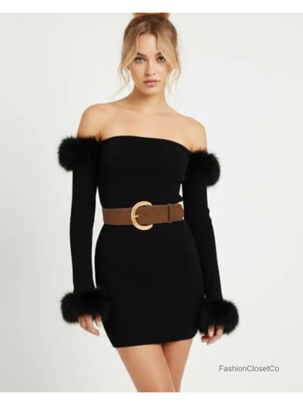 Wide Suede PU Leather Chunky Belt with Gold Buckle for Dresses